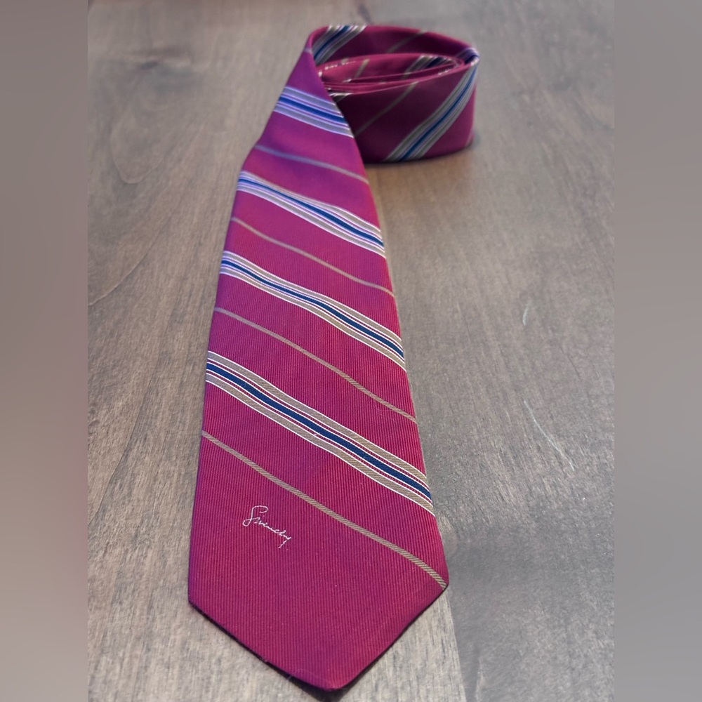 Givenchy cranberry/red with gold and Blue Striped Tie